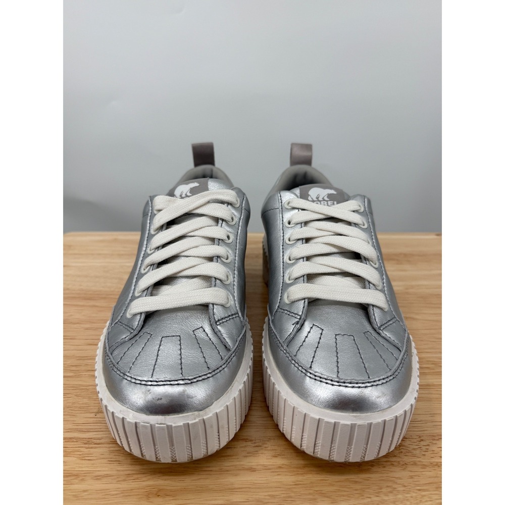 Sorel Womens ONA Ave Low Waterproof Leather Platform Sneaker Silver Sea Salt Sz8 - Picture 2 of 10